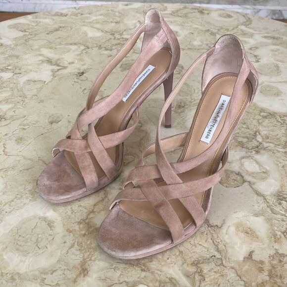 DIANE VON FURSTENBERG Suede Leather Slingback Stiletto Heels Strappy Sandals - Picture 3 of 11